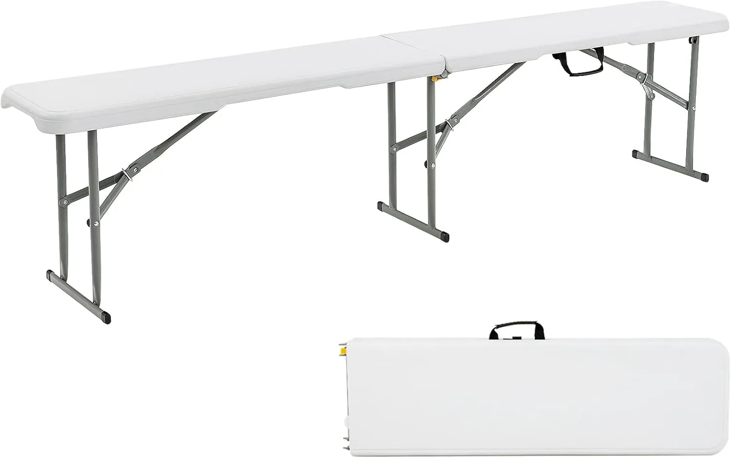 Goplus 6 Feet Plastic Folding Bench, Portable Foldable Bench Seat with 550 lbs Capacity for Indoor Outdoor Picnic Party Camping Dining, Off-White, No Assembly Required