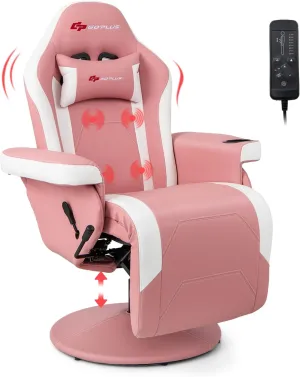Goplus Gaming Chair, Height Adjustable Massage Video Game Chair with Retractable Footrest, Cup Holder, Headrest, Swivel Office Chair, Racing Style Swivel Gamer Chair