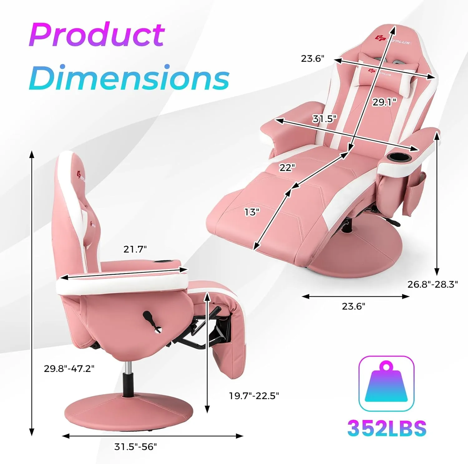 Goplus Gaming Chair, Height Adjustable Massage Video Game Chair with Retractable Footrest, Cup Holder, Headrest, Swivel Office Chair, Racing Style Swivel Gamer Chair