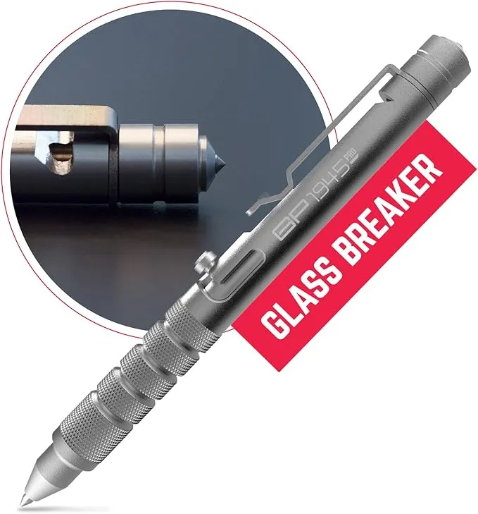 GPCA - GP 1945 Bolt Action Pen PRO, Smart Alternative to a Pen Light, EDC Pen Multitool with Rescue Whistle, Measurement on grip, Survival Gear for Camping, Aluminum, Space Silver