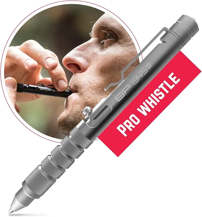 GPCA - GP 1945 Bolt Action Pen PRO, Smart Alternative to a Pen Light, EDC Pen Multitool with Rescue Whistle, Measurement on grip, Survival Gear for Camping, Aluminum, Space Silver