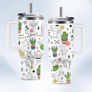 Green Plant Lover Gifts for Women Cactus Cup Tumbler 40oz with Handle, Funny Tropical Plant Cactus Lovers Birthday Christmas Gifts Coffee Mugs