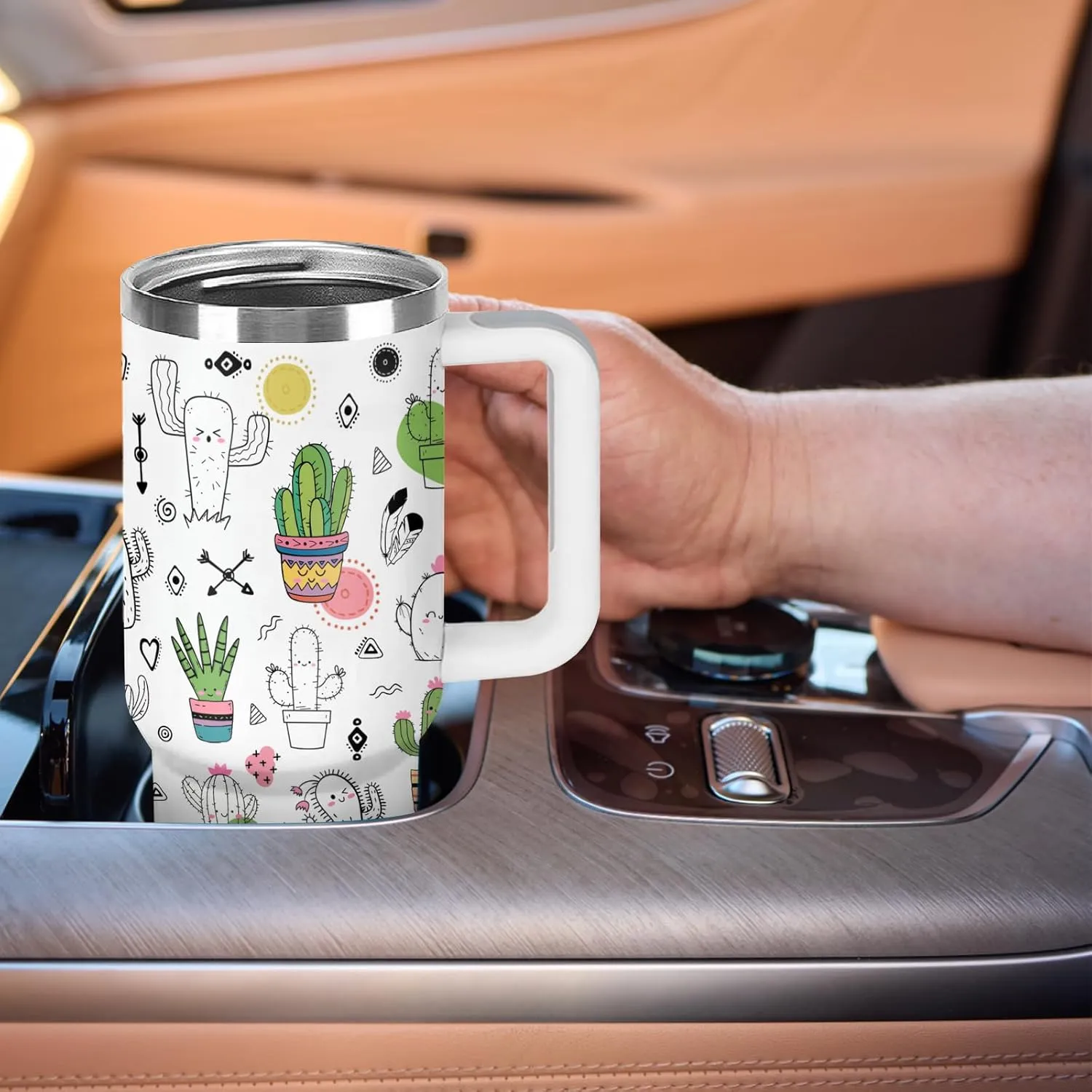 Green Plant Lover Gifts for Women Cactus Cup Tumbler 40oz with Handle, Funny Tropical Plant Cactus Lovers Birthday Christmas Gifts Coffee Mugs