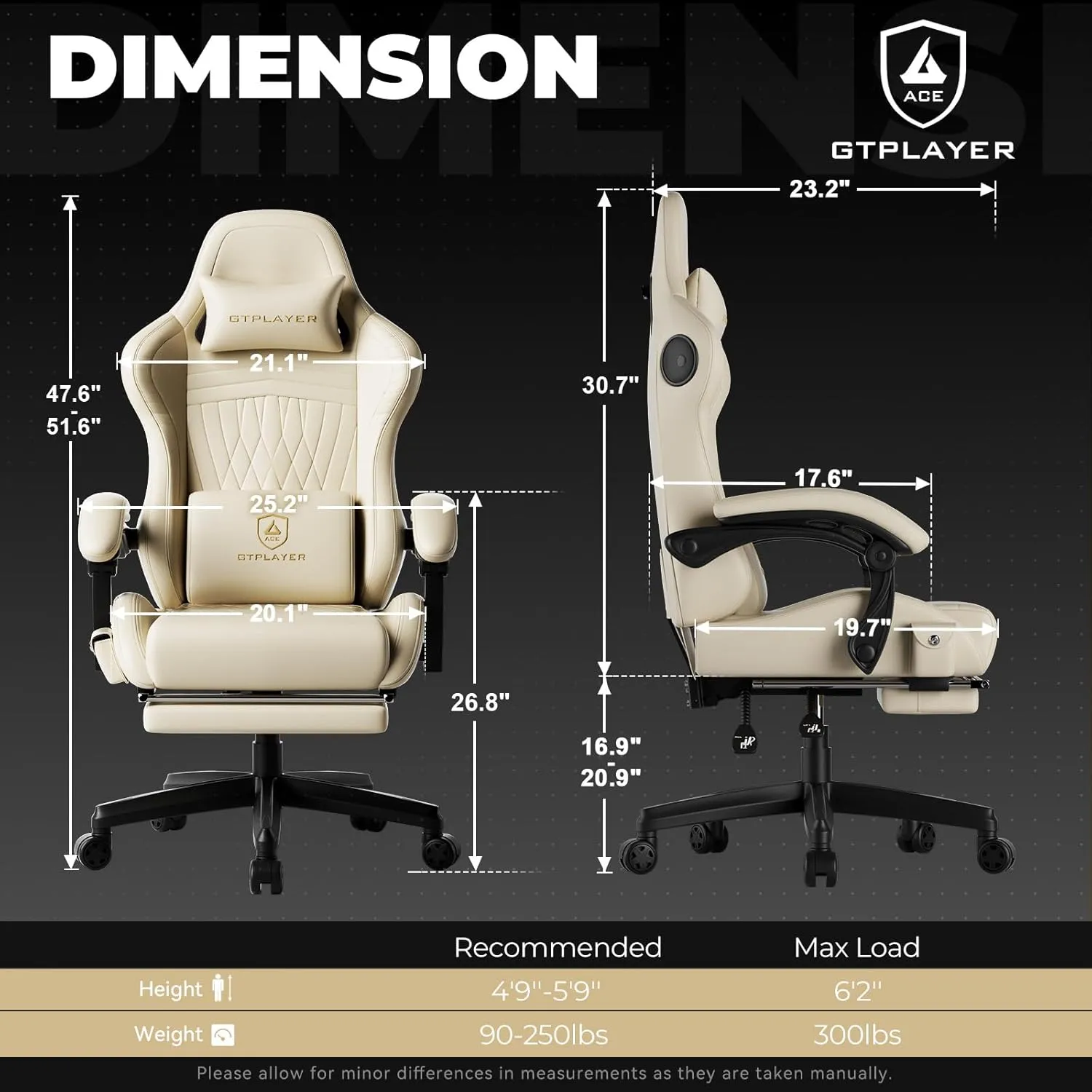 GTPLAYER Gaming Chair with Speakers, Video Game Chairs with Footrest, PC Gamer Chairs for Adults - Padded High Back Ergonomic Reclining Silla Gamer, Linkage Armrest, Ace Pro, Ivory