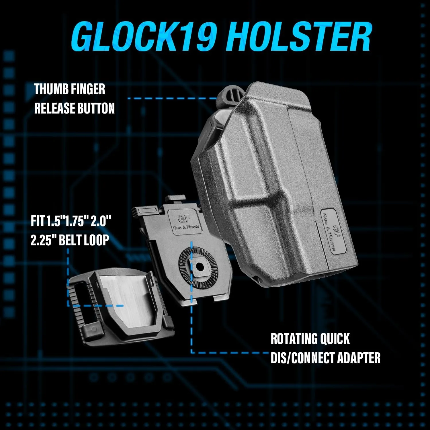 Gun & Flower Tool-Free 360° Adjustment OWB Holster, Optic/RDS Compatible for Taurus G2C G3C, Glock 19 19X 23 32 45, M&P Shield 9MM/380 EZ, Quick Release, Level 2 Retention, Belt Loop