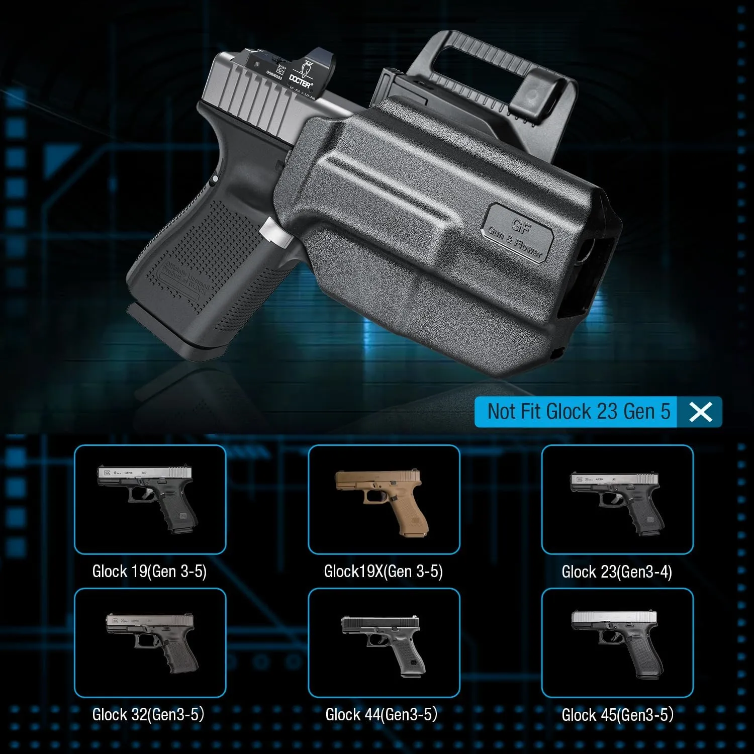 Gun & Flower Tool-Free 360° Adjustment OWB Holster, Optic/RDS Compatible for Taurus G2C G3C, Glock 19 19X 23 32 45, M&P Shield 9MM/380 EZ, Quick Release, Level 2 Retention, Belt Loop