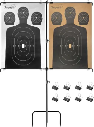 Guyuyii Adjustable Target Stand - Sturdy and Portable for Outdoor Shooting Range, Backyard and Long-Range Practice - Easy Assembly with 8 Clips for Firearms, Airsoft, BB Guns and Tactical Training