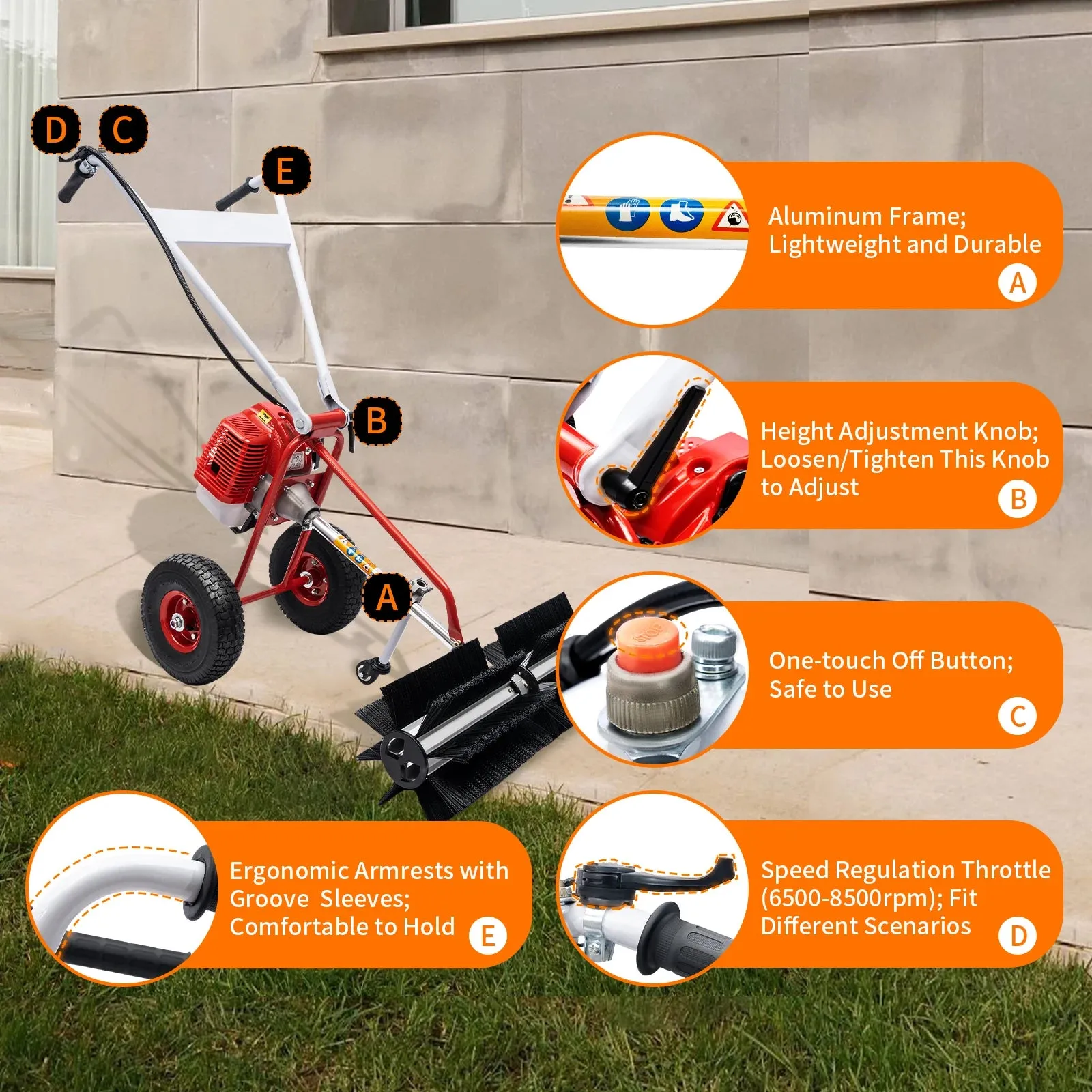 Hand-held Lawn Sweeping Tool Gas Powered