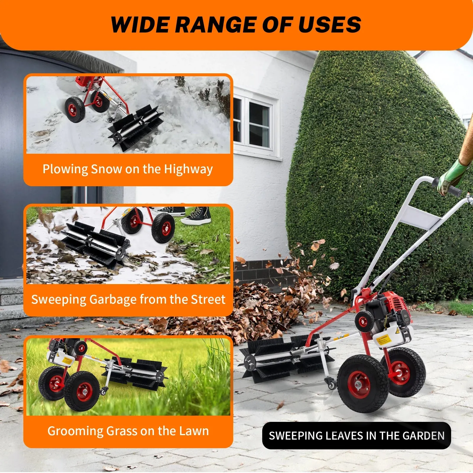 Hand-held Lawn Sweeping Tool Gas Powered