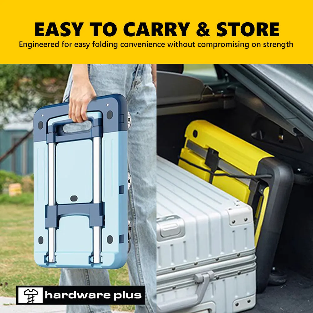 Hardware Plus Folding Hand Truck Trolley with 6 Wheels Brakes Moving Foldable - Yellow