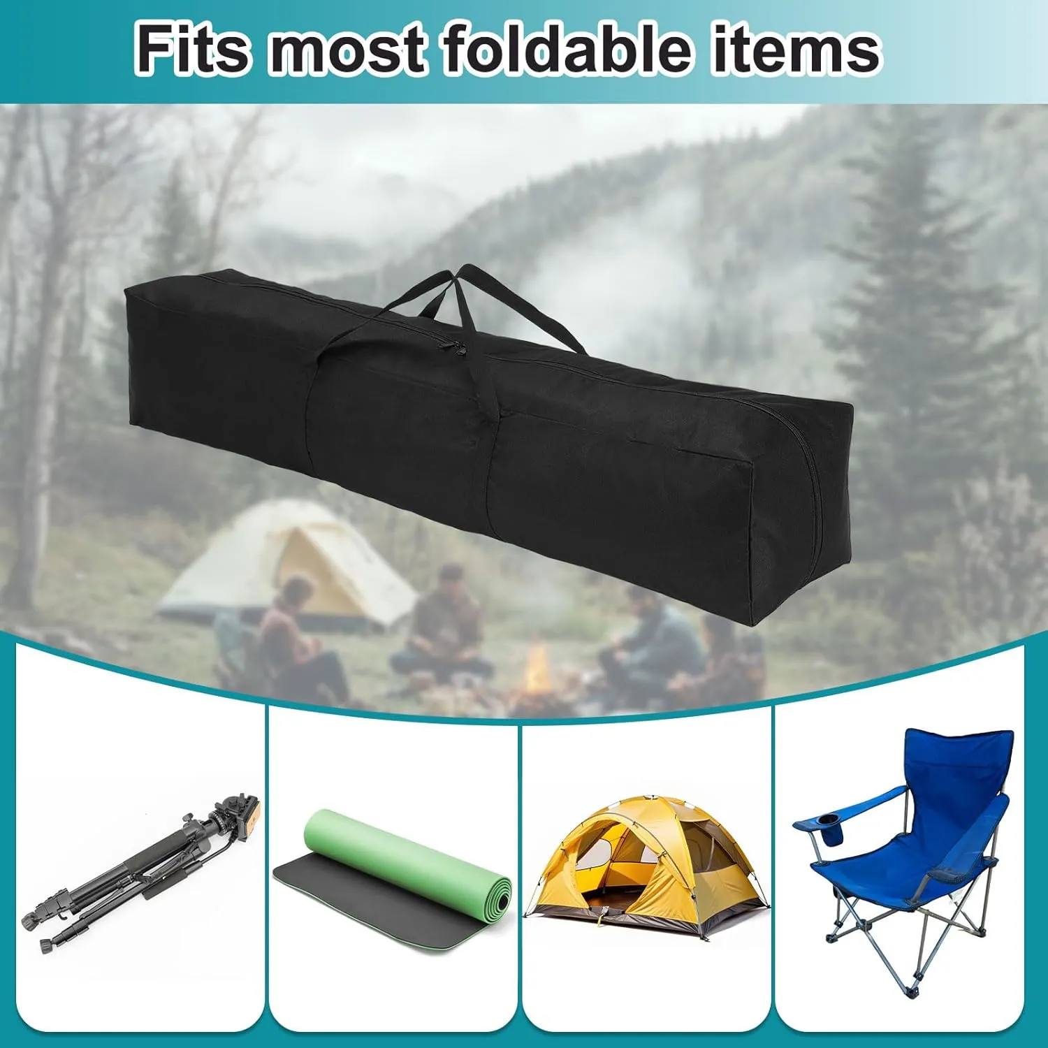 HARFINGTON Camping Chair Replacement Bag 47.2" x 7.9" Folding Chair Carry Bag Oxford Cloth Storage Tent Bag with Handle Strap for Travel Outdoor Camping Sports, Black