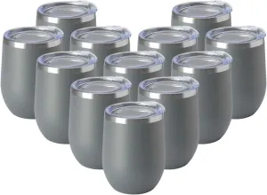 HASLE OUTFITTERS 12oz Wine Tumbler with Lid Stemless Wine Glasses Double Wall Vacuum Travel Mugs stainless steel Coffee Cup for Cold & Hot Drinks Wine Coffee Cocktails Beer 12 Pack Grey