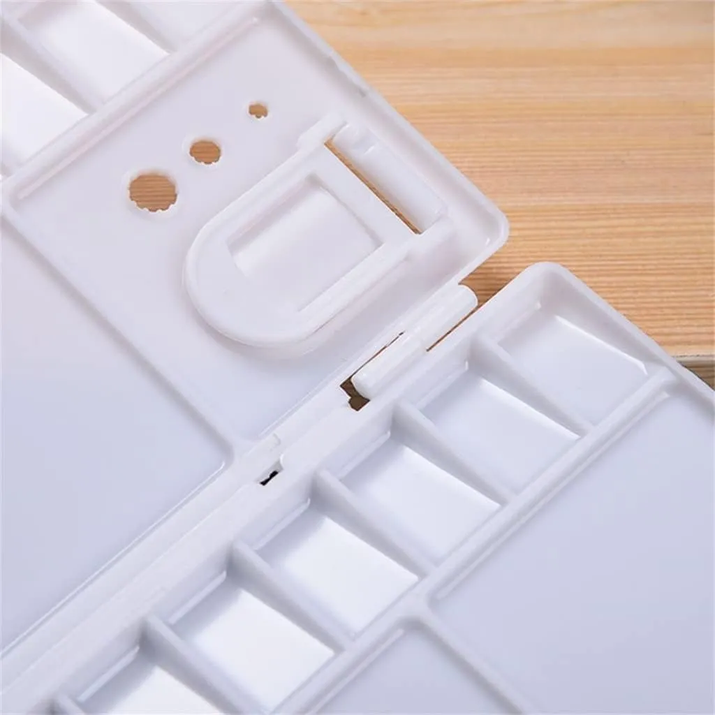 HBJWOV White Plastic Paint Palette Box Watercolor Tray with 25 Grids Flip Folding Art Tool Supplies