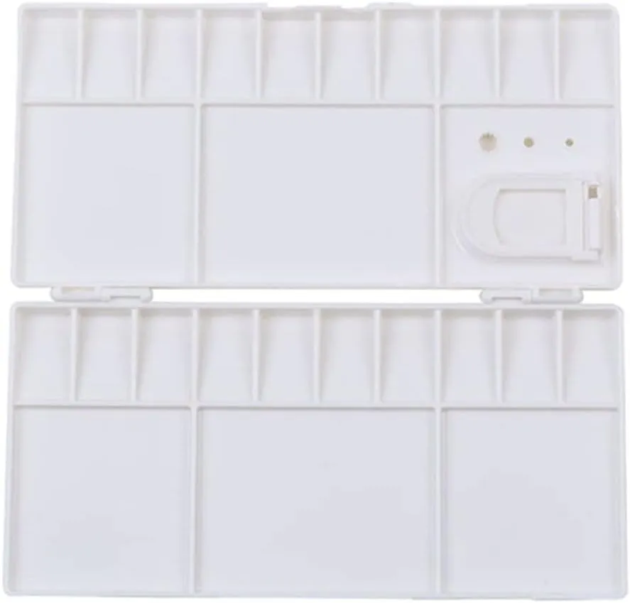 HBJWOV White Plastic Paint Palette Box Watercolor Tray with 25 Grids Flip Folding Art Tool Supplies