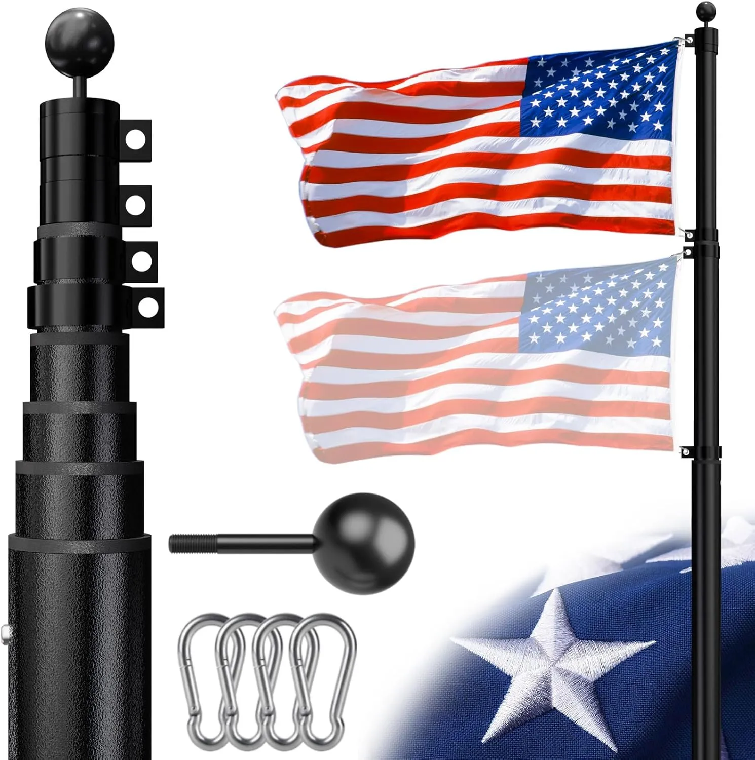 Heavy Duty Flag Pole Telescoping Freedom Edition 25 FT 12 Gauge Extra Thick Aluminum Flag Pole Holder for Outside House Outdoor Metal Flag Pole Kit