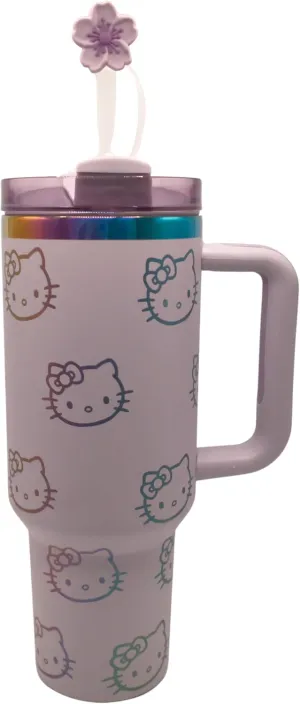 Hello Bella Purple Kitty 40oz Straw, Cover, Lid Tumbler | Water Bottle | Interchangeable Straw & Chug Lids | Insulated Stainless Steel Jug | Gym Sports Outdoors