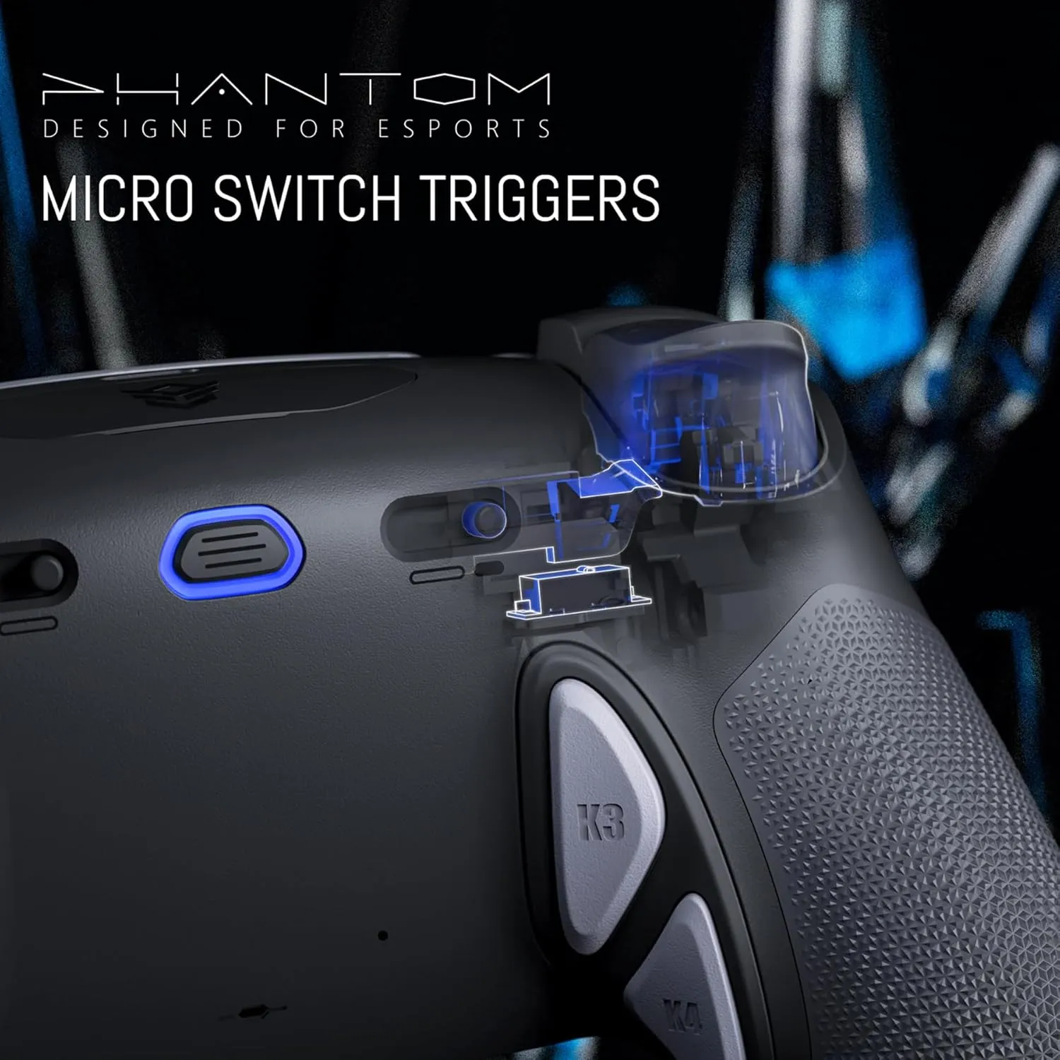 HEXGAMING PHANTOM Pro Gaming Controller with 4 Remappable Buttons, 6 Remapping Profiles, 8 Interchangeable Analog Stick, and Adjustable Triggers Compatible with ps5, PC, Mobile - Chaos Black