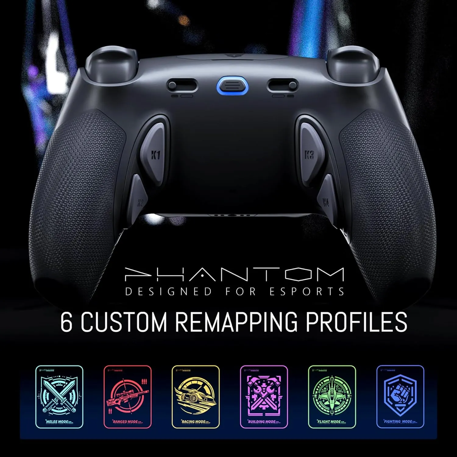 HEXGAMING PHANTOM Pro Gaming Controller with 4 Remappable Buttons, 6 Remapping Profiles, 8 Interchangeable Analog Stick, and Adjustable Triggers Compatible with ps5, PC, Mobile - Dream Blue