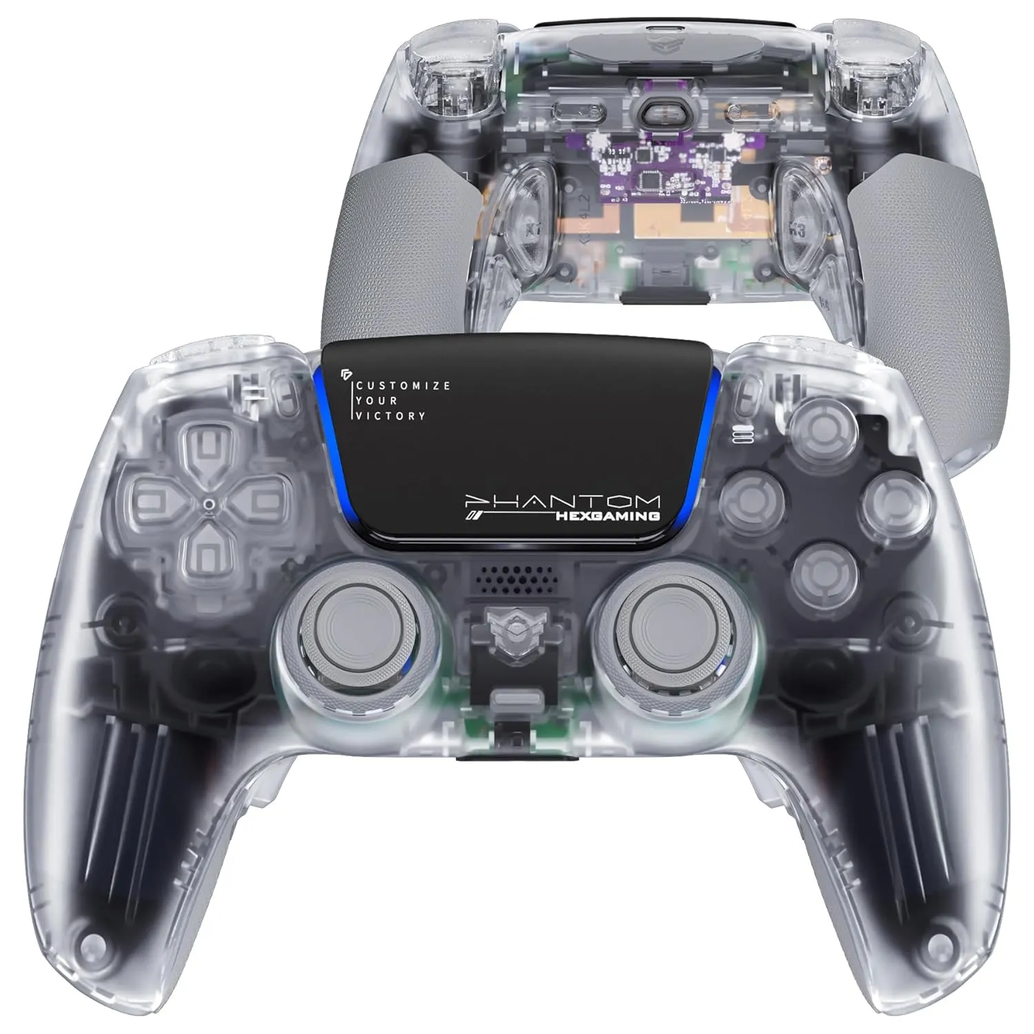 HEXGAMING PHANTOM Pro Gaming Controller with 4 Remappable Buttons, 6 Remapping Profiles, 8 Interchangeable Analog Stick, and Adjustable Triggers Compatible with ps5, PC, Mobile - Explorer Edition