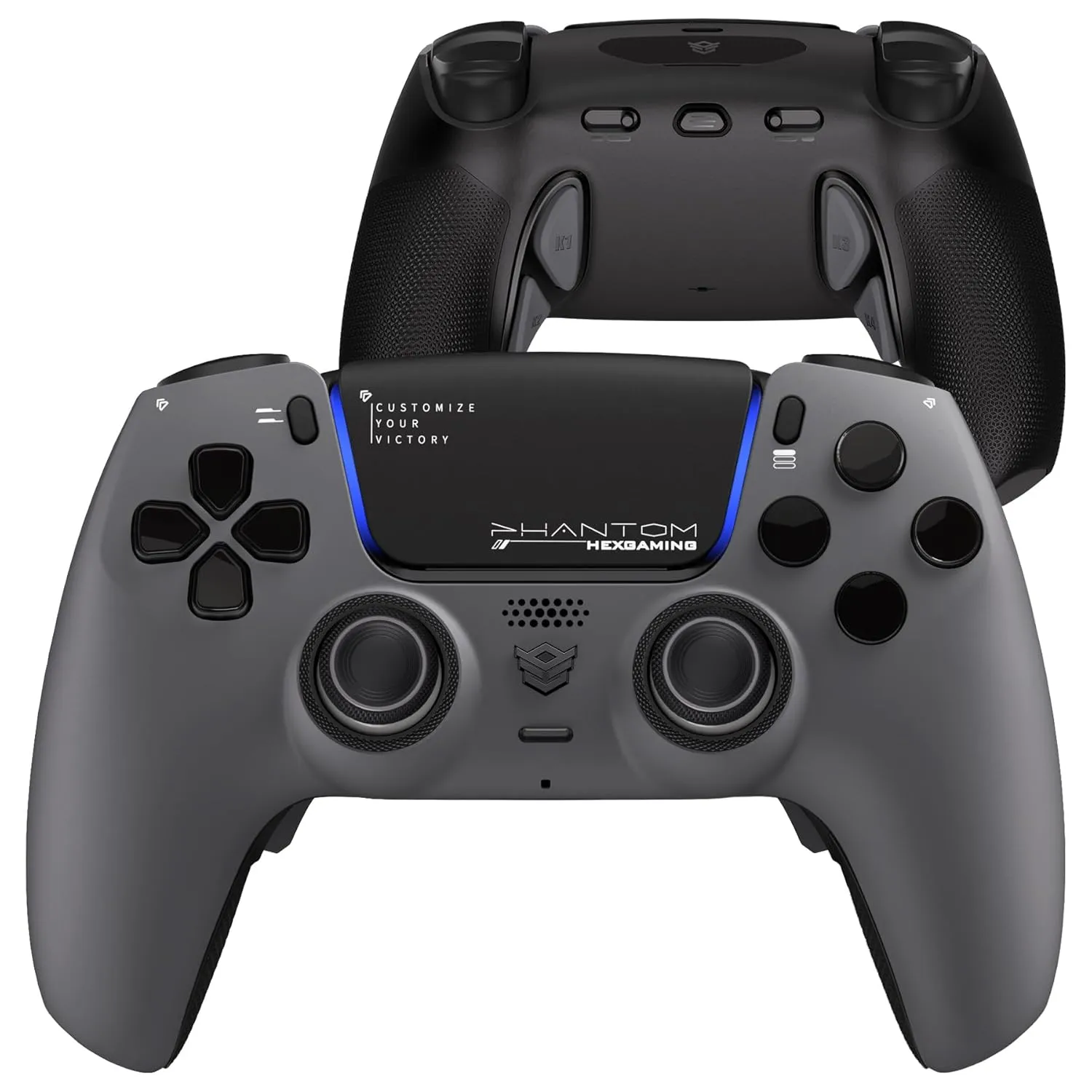 HEXGAMING PHANTOM Pro Gaming Controller with 4 Remappable Buttons, 6 Remapping Profiles, 8 Interchangeable Analog Stick, and Adjustable Triggers Compatible with ps5, PC, Mobile - Shadow Gray