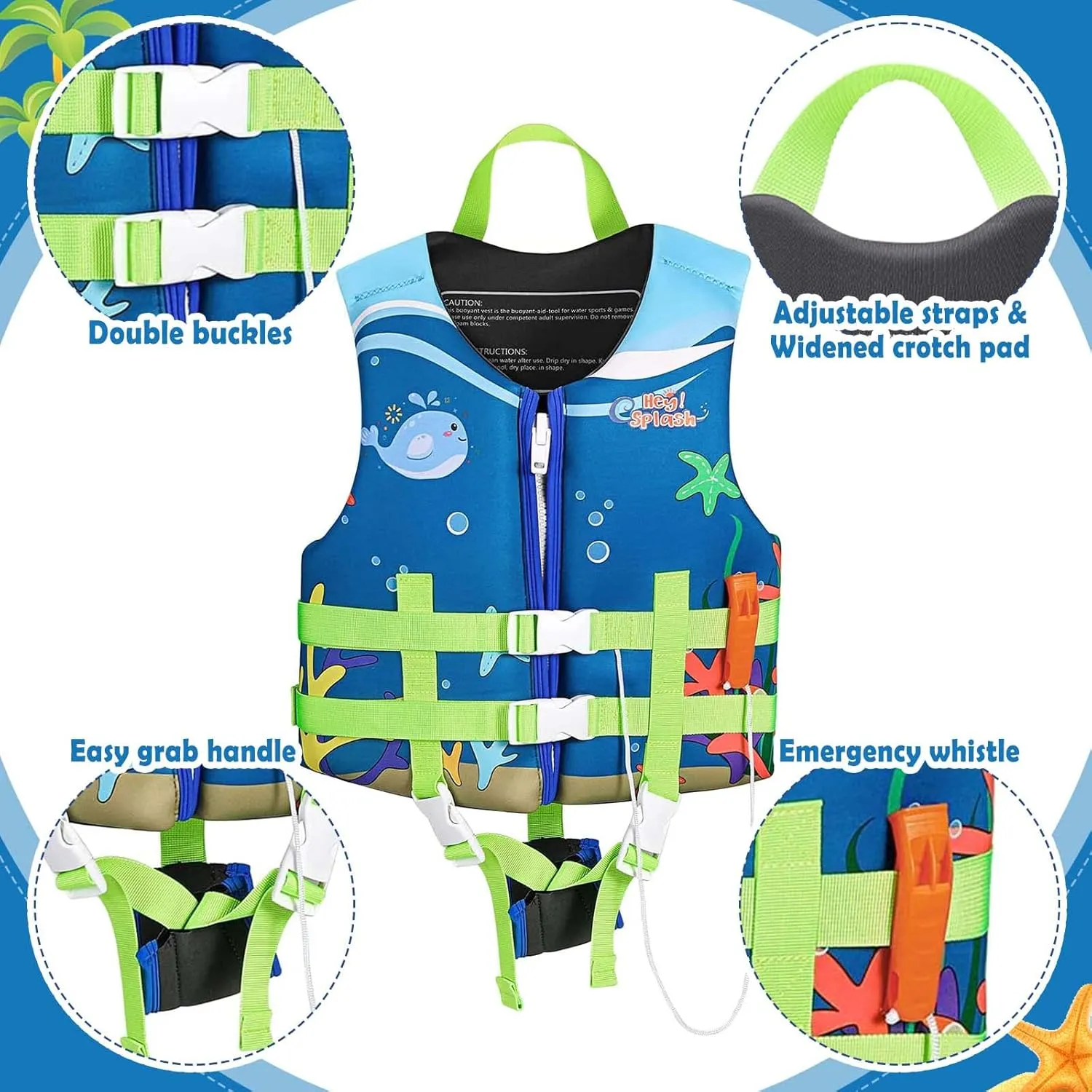 HeySplash Toddler Swim Vest, Kids Swimming Jacket Fit 30-50/50-80lbs, Child Floaties Vest wiht Safety Strap, Float Jacket for Girls/Boys on Pool,Beach,Boating, Learn to Swim Aid, M 3-6 Yrs/L 6-9 Yrs
