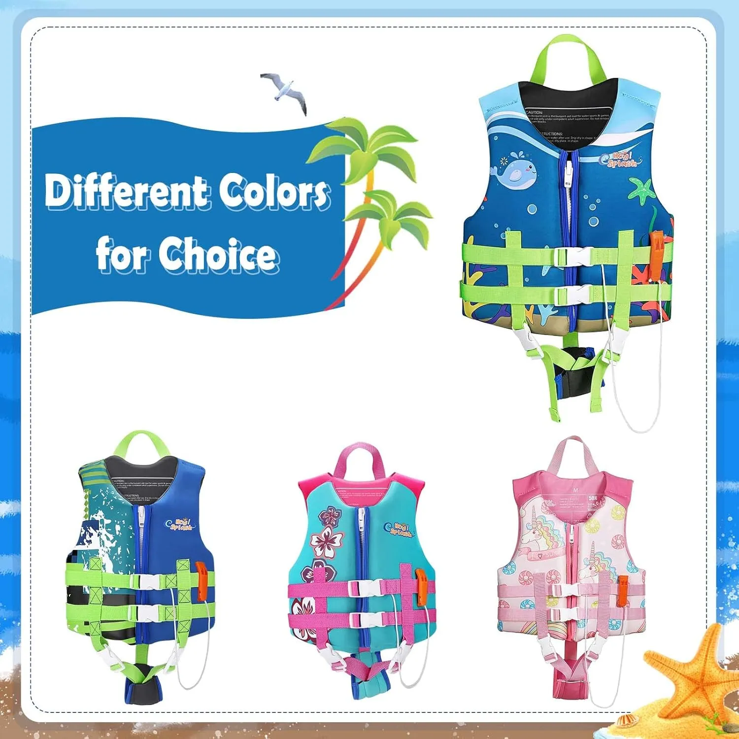 HeySplash Toddler Swim Vest, Kids Swimming Jacket Fit 30-50/50-80lbs, Child Floaties Vest wiht Safety Strap, Float Jacket for Girls/Boys on Pool,Beach,Boating, Learn to Swim Aid, M 3-6 Yrs/L 6-9 Yrs