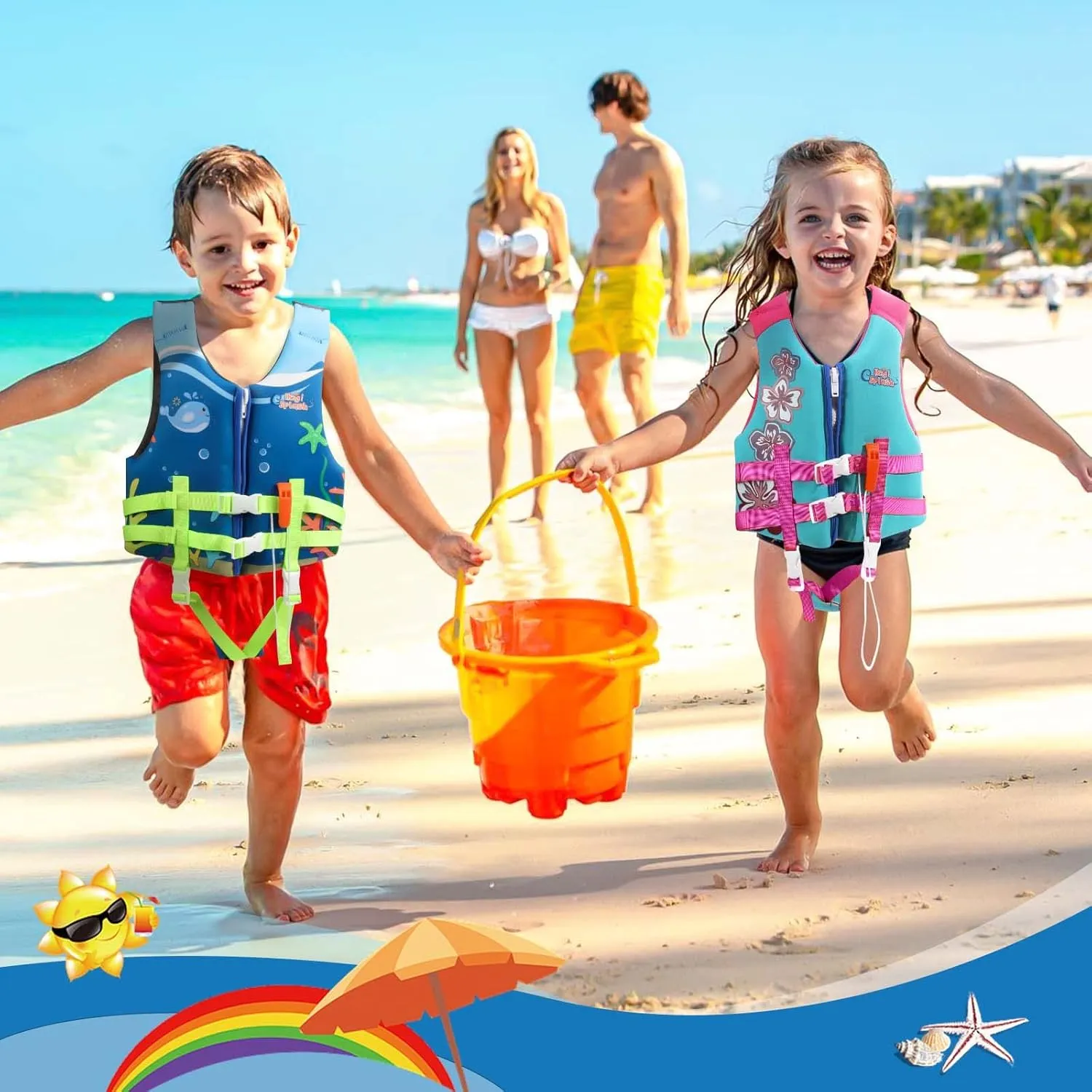 HeySplash Toddler Swim Vest, Kids Swimming Jacket Fit 30-50/50-80lbs, Child Floaties Vest wiht Safety Strap, Float Jacket for Girls/Boys on Pool,Beach,Boating, Learn to Swim Aid, M 3-6 Yrs/L 6-9 Yrs