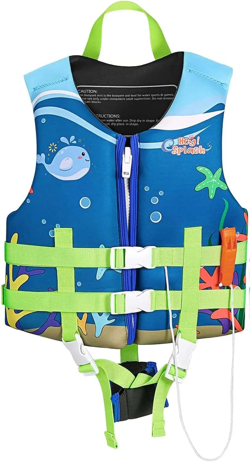 HeySplash Toddler Swim Vest, Kids Swimming Jacket Fit 30-50/50-80lbs, Child Floaties Vest wiht Safety Strap, Float Jacket for Girls/Boys on Pool,Beach,Boating, Learn to Swim Aid, M 3-6 Yrs/L 6-9 Yrs