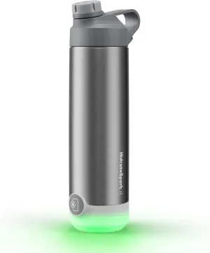 Hidrate Spark TAP Smart Water Bottle – Insulated Stainless Steel – Tap Phone to Track Water Intake, LED Glow Reminder When You Need to Drink – Chug Lid or Straw Lid, 20 oz (Chug, Stainless)