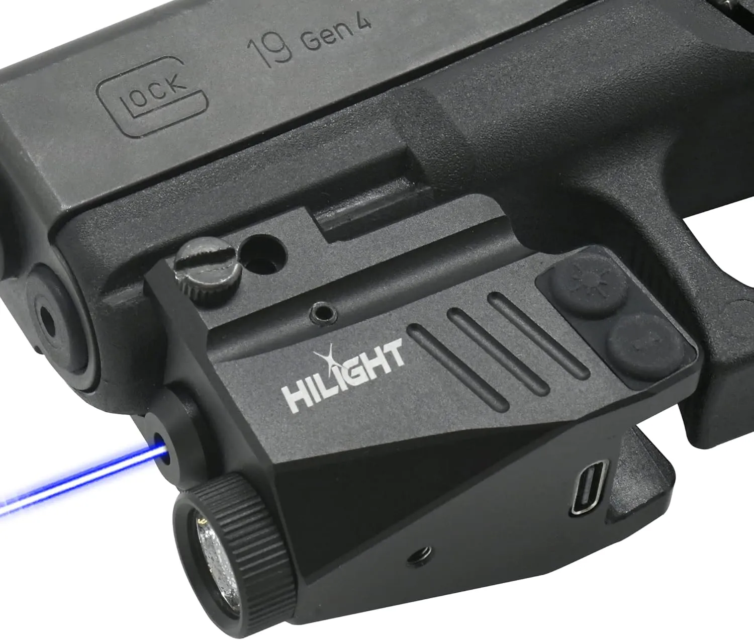 HiLight - Tactical MV3BL, Maverick Series - 500 Lumens Strobe Flashlight & Single (Blue) Laser w/Rechargeable USB Battery - Subcompact, Compact Pistol, Handguns & Precision Laser Class of IIIA, <5mW