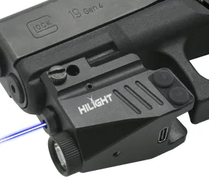 HiLight - Tactical MV3BL, Maverick Series - 500 Lumens Strobe Flashlight & Single (Blue) Laser w/Rechargeable USB Battery - Subcompact, Compact Pistol, Handguns & Precision Laser Class of IIIA, <5mW