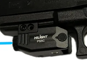 HiLight - Tactical PS5C Cyan Laser 400 Lumens Strobe Flashlight & Single (Cyan) Laser - Aircraft Grade Aluminum, Magnetic Rechargeabl Battery - Rail Mount Light & Precision Laser Class of IIIA, <5mW