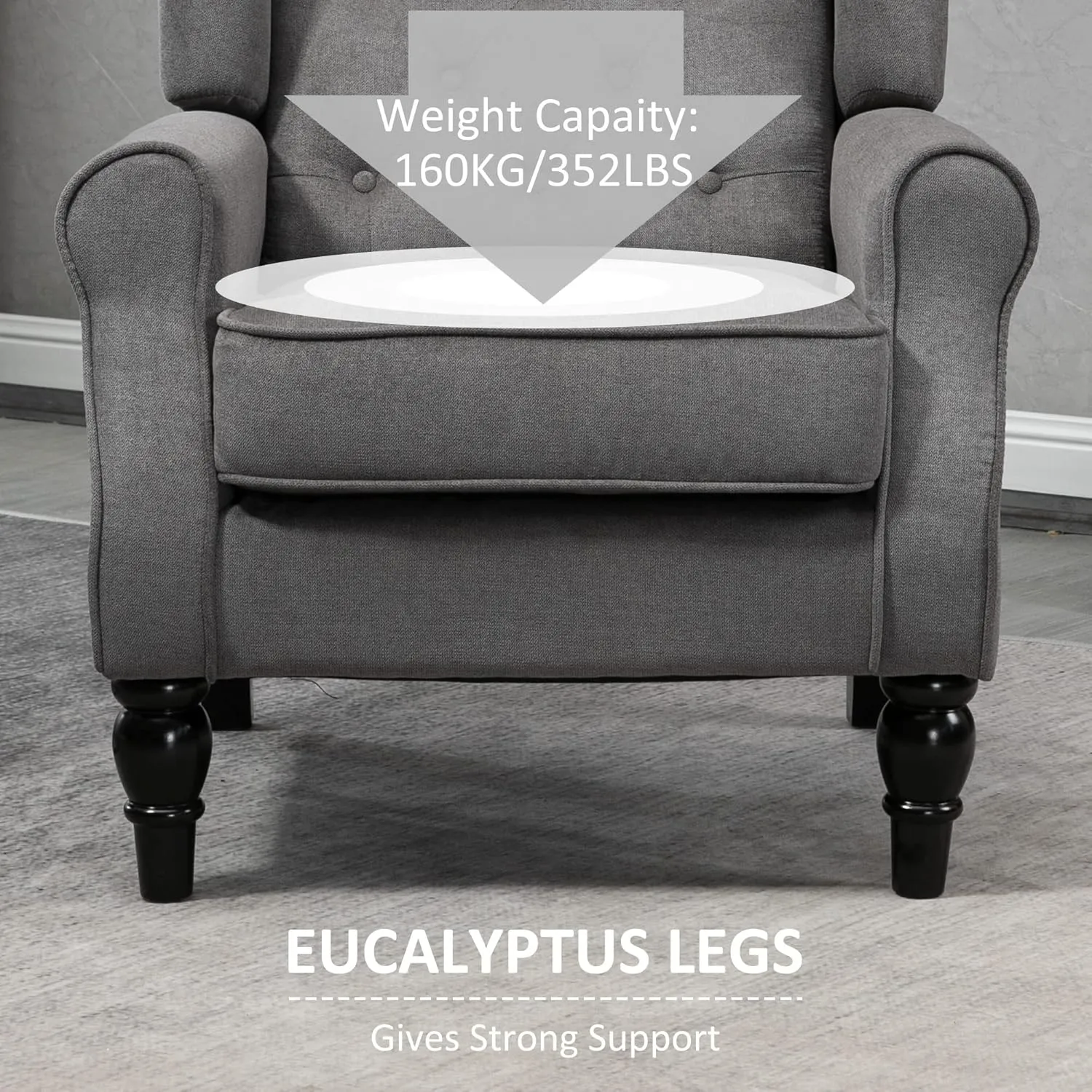 HOMCOM Mid-Century Modern Accent Chair, High Wingback Chair, Button-Tufted Upholstered Fabric Armchair with Retro Wood Legs for Living Room, Bedroom, Dark Gray