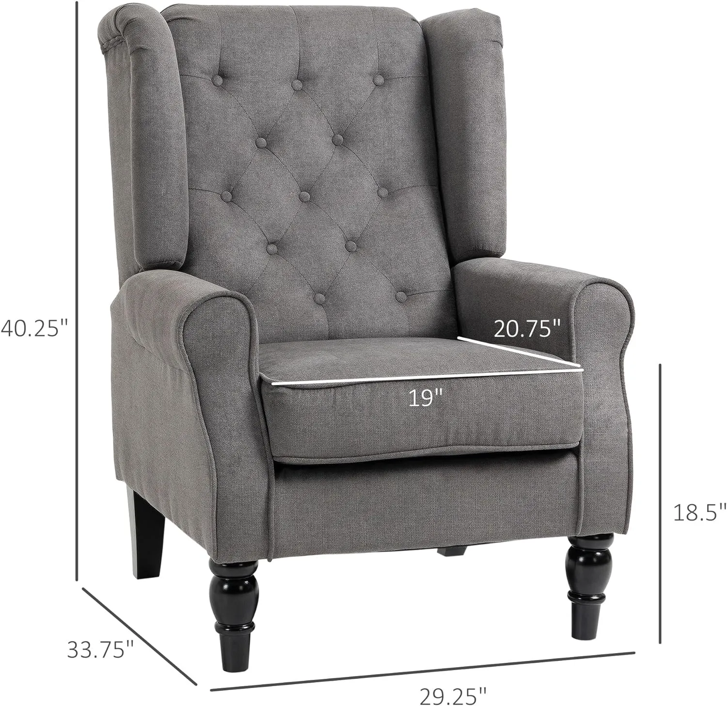 HOMCOM Mid-Century Modern Accent Chair, High Wingback Chair, Button-Tufted Upholstered Fabric Armchair with Retro Wood Legs for Living Room, Bedroom, Dark Gray
