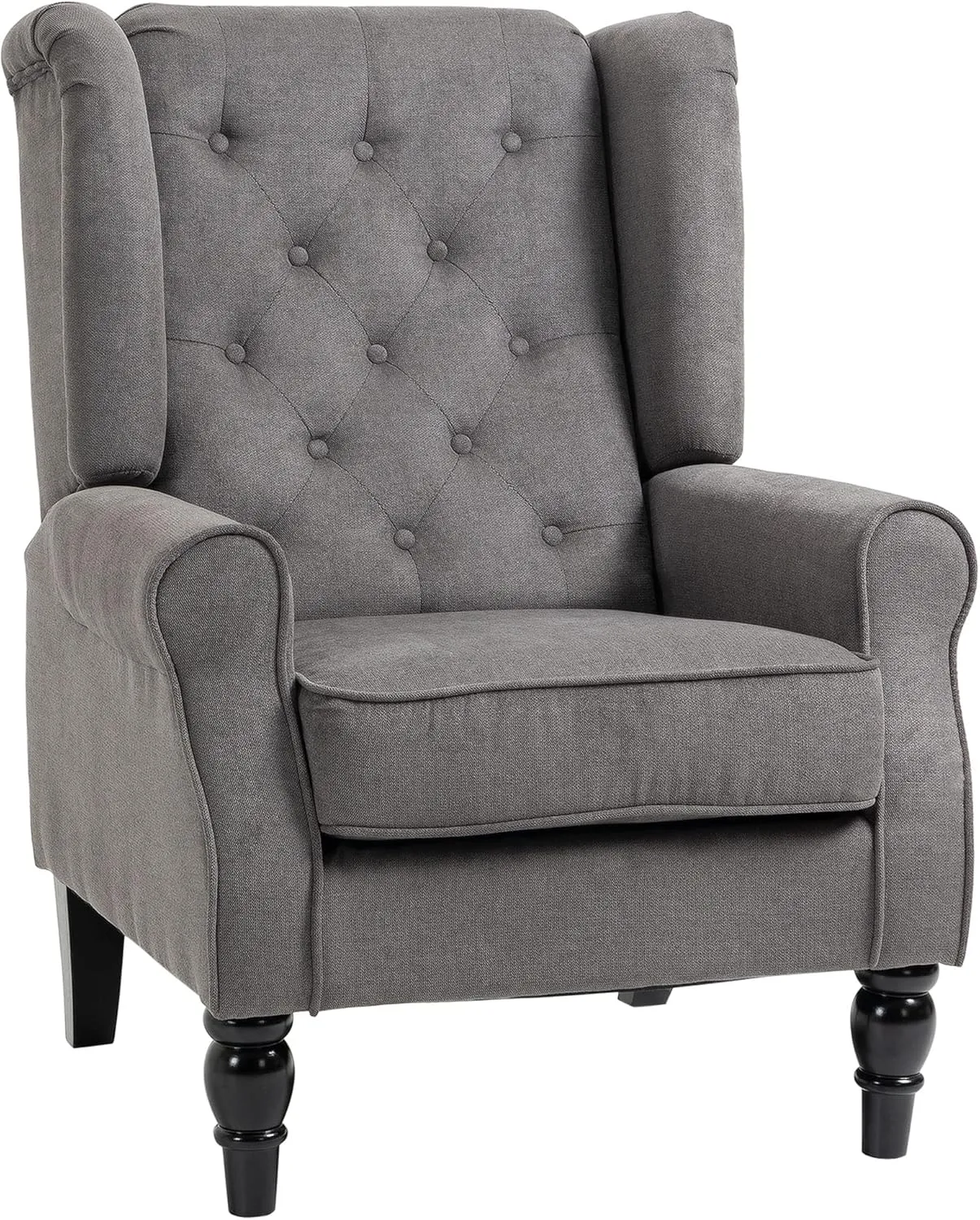 HOMCOM Mid-Century Modern Accent Chair, High Wingback Chair, Button-Tufted Upholstered Fabric Armchair with Retro Wood Legs for Living Room, Bedroom, Dark Gray