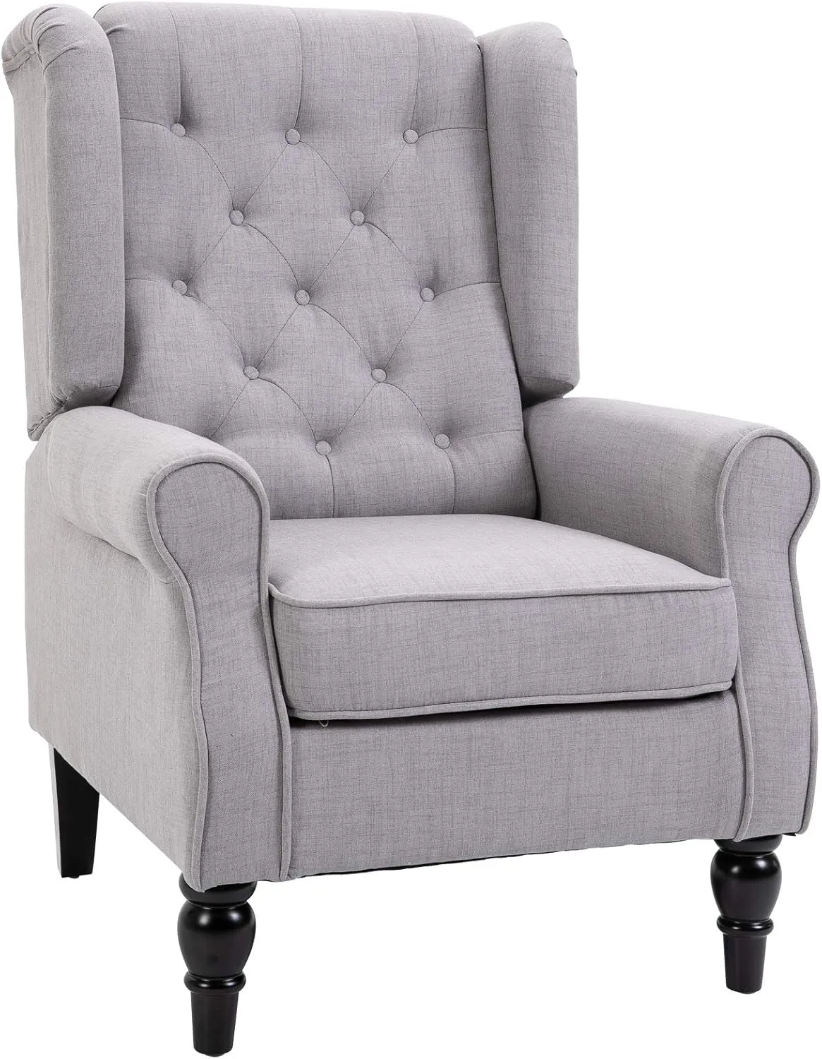 HOMCOM Mid-Century Modern Accent Chair, High Wingback Chair, Button-Tufted Upholstered Fabric Armchair with Retro Wood Legs for Living Room, Bedroom, Gray