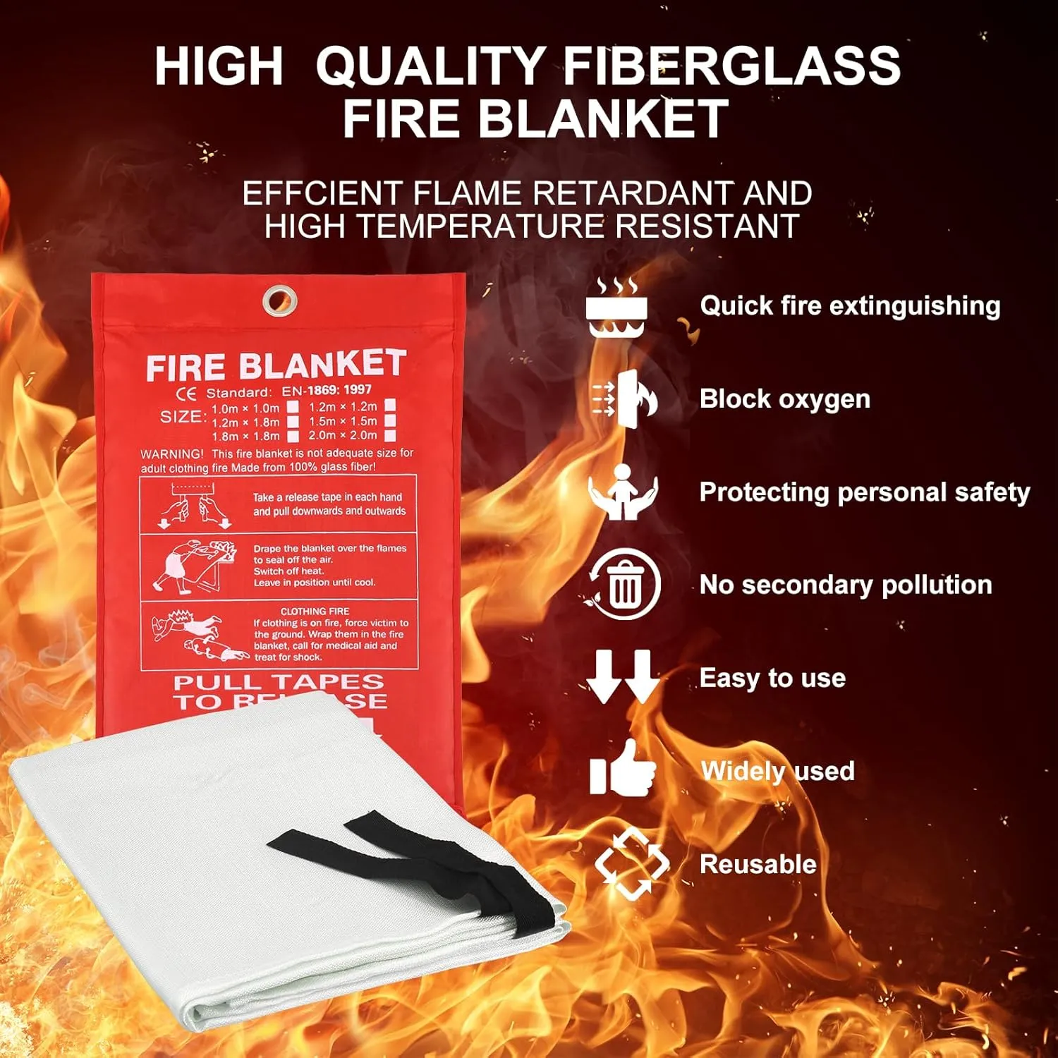 Home Emergency Fire Blankets 40“ x 40” Fiberglass Fire Blankets Essential Emergency Fire Blankets for Home and Kitchen 2 Packs
