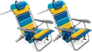 Homevative Cooler  Folding Backpack Beach Chair with 5 Positions, Towel bar, XL Cooler Pouch, Storage Net, Cup and Phone Holder, Sunshine, 2 Pack