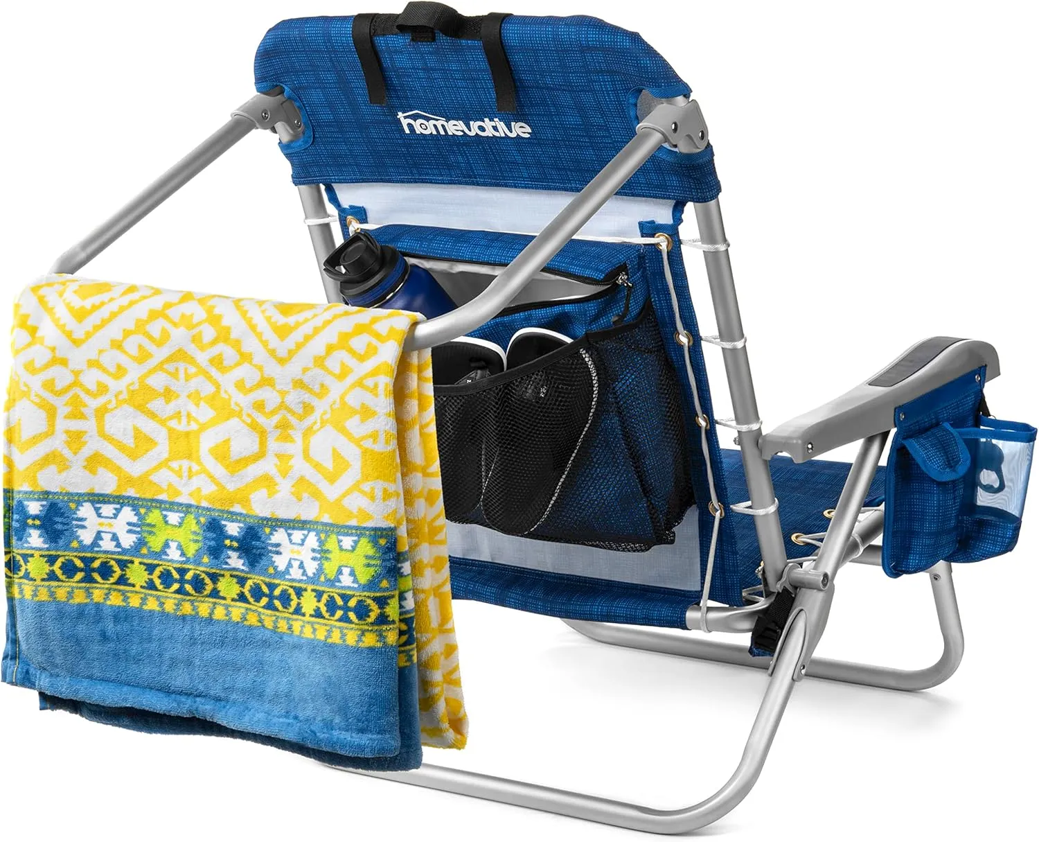 Homevative Cooler  Folding Backpack Beach Chair with 5 Positions, Towel bar, XL Cooler Pouch, Storage Net, Cup and Phone Holder, Sunshine, 2 Pack