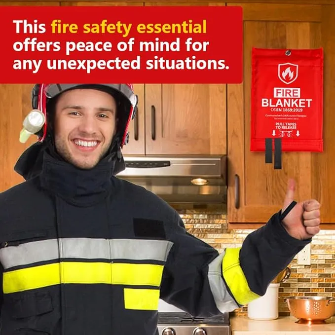 HOMEXCEL Fire Blanket Emergency for Home and Kitchen - 1 Pack, Emergency Fire Retardant Blankets, Flame Suppression Fiberglass Fire Blanket for House Camping Grill Car Office Warehouse Survival Safety