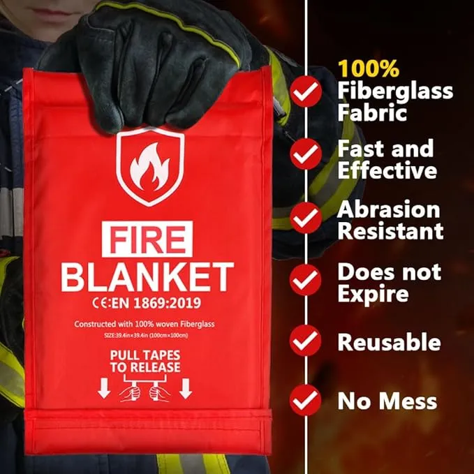 HOMEXCEL Fire Blanket Emergency for Home and Kitchen - 1 Pack, Emergency Fire Retardant Blankets, Flame Suppression Fiberglass Fire Blanket for House Camping Grill Car Office Warehouse Survival Safety
