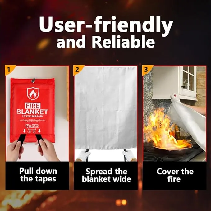 HOMEXCEL Fire Blanket Emergency for Home and Kitchen - 1 Pack, Emergency Fire Retardant Blankets, Flame Suppression Fiberglass Fire Blanket for House Camping Grill Car Office Warehouse Survival Safety