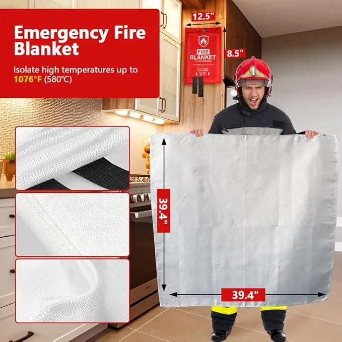 HOMEXCEL Fire Blanket Emergency for Home and Kitchen - 1 Pack, Emergency Fire Retardant Blankets, Flame Suppression Fiberglass Fire Blanket for House Camping Grill Car Office Warehouse Survival Safety