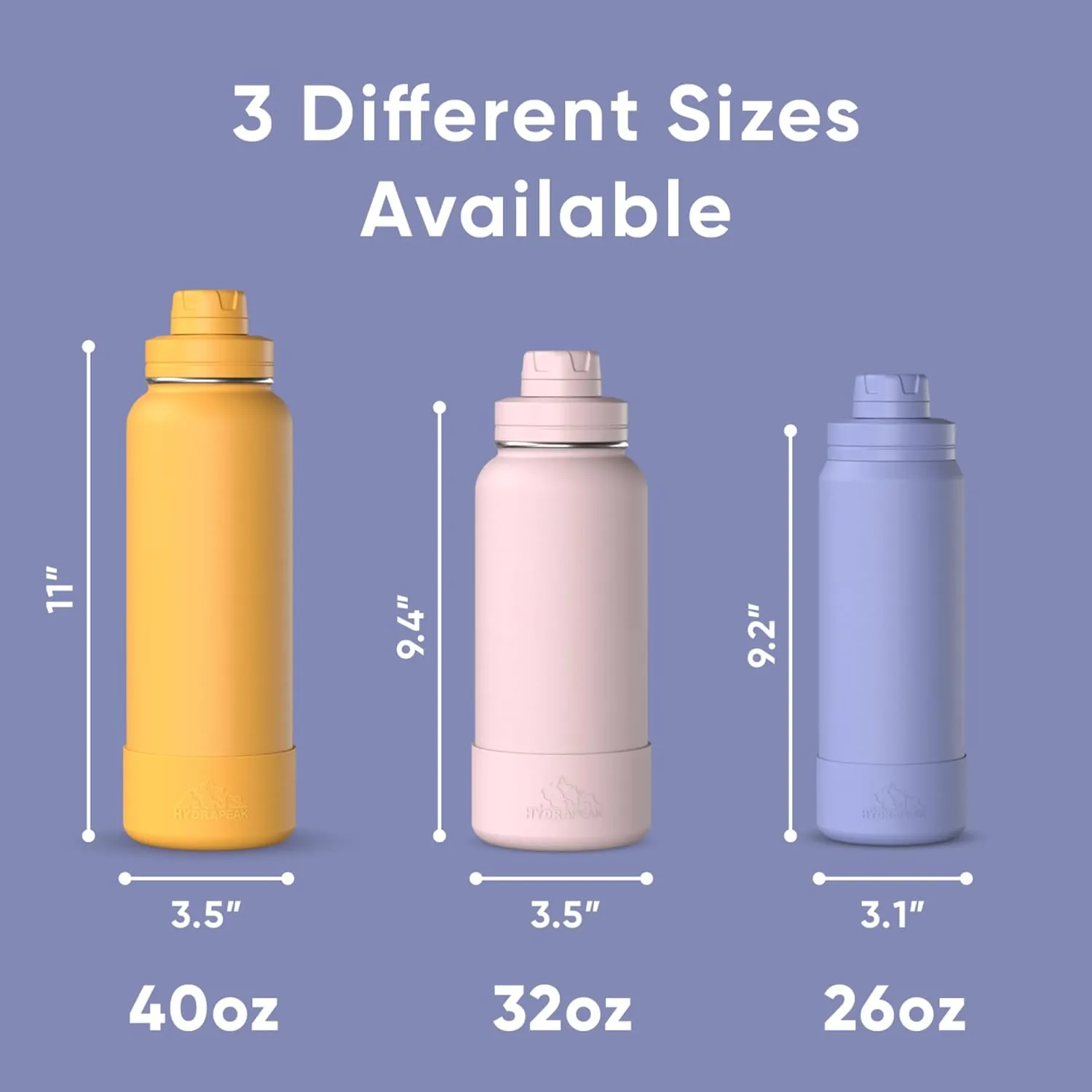 Hydrapeak 26oz Sport Insulated Water Bottle with Chug Lid, Leak & Spill Proof, Keeps Drinks Cold for 24 Hours, Hot for 12 Hours, Premium Stainless Steel Water Bottles (26oz, Periwinkle)