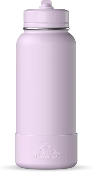 Hydrapeak 32oz Sport Insulated Water Bottle with Straw or Chug Lid, Leak & Spill Proof, Keeps Drinks Cold for 24 Hours, Hot for 12 Hours, Premium Stainless Steel Water Bottles (32oz, Blush)