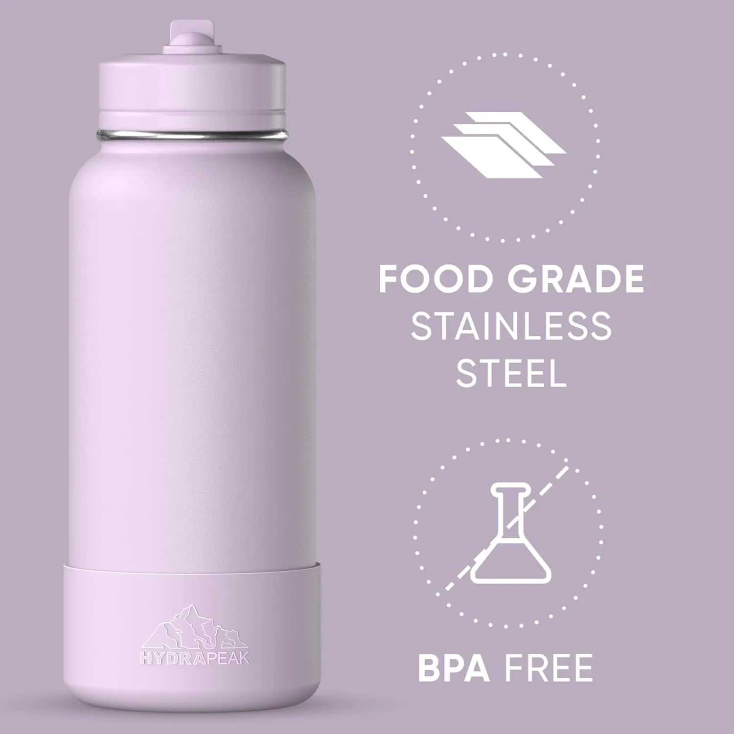 Hydrapeak 32oz Sport Insulated Water Bottle with Straw or Chug Lid, Leak & Spill Proof, Keeps Drinks Cold for 24 Hours, Hot for 12 Hours, Premium Stainless Steel Water Bottles (32oz, Blush)