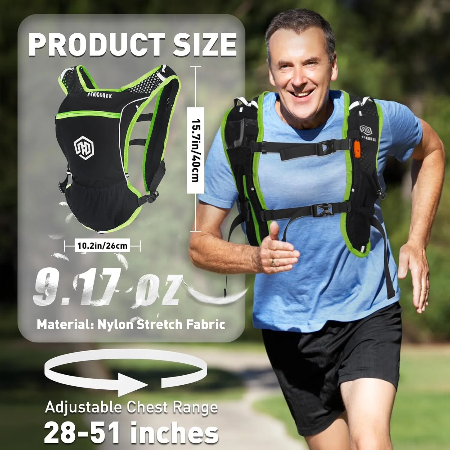 Hydration Vest Backpack with 1.5L Water Bladder - Adjustable Breathable Running Pack for Hiking Trail Lightweight Running Cycling Marathon, Daypack for Women & Men