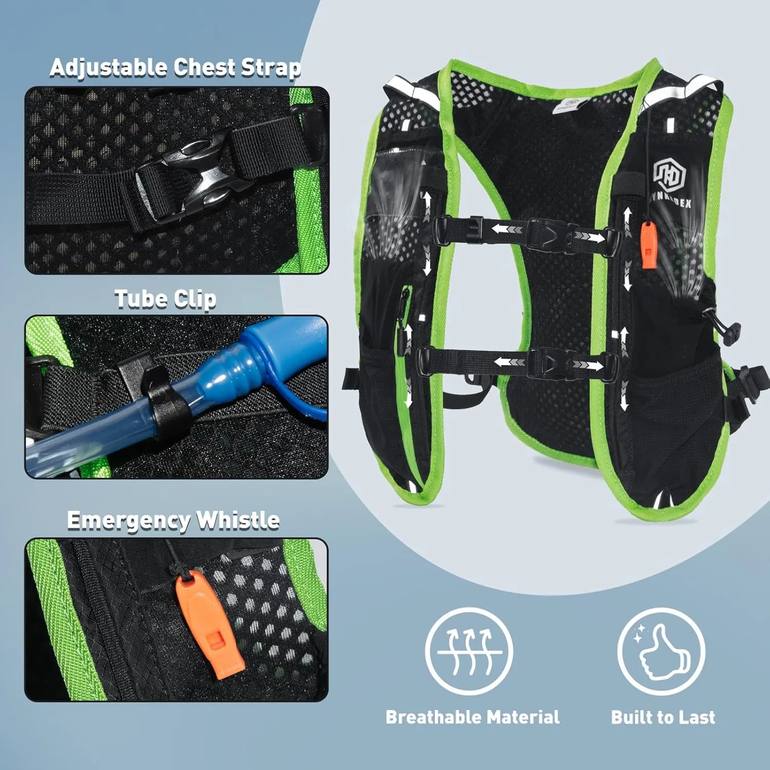 Hydration Vest Backpack with 1.5L Water Bladder - Adjustable Breathable Running Pack for Hiking Trail Lightweight Running Cycling Marathon, Daypack for Women & Men