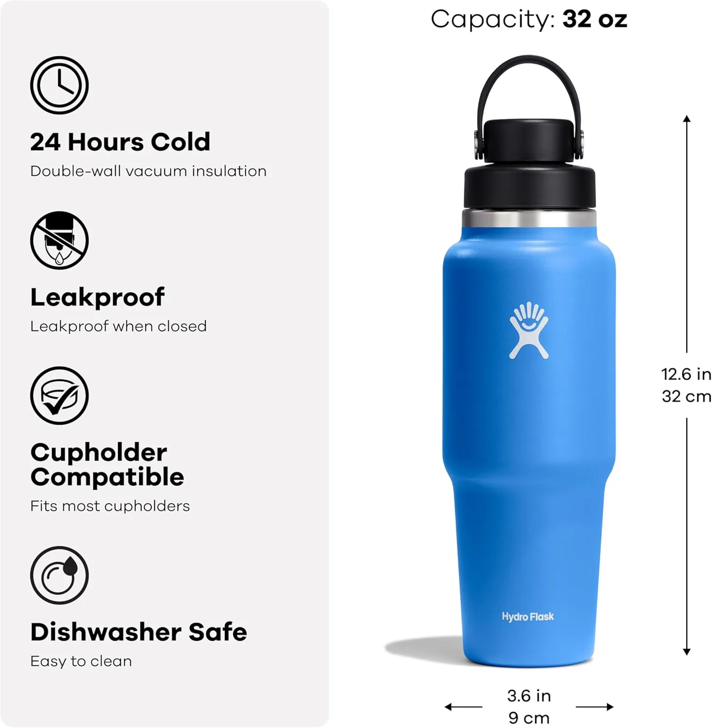 Hydro Flask 32 Oz Wide Flex Chug Cap Travel Bottle Black