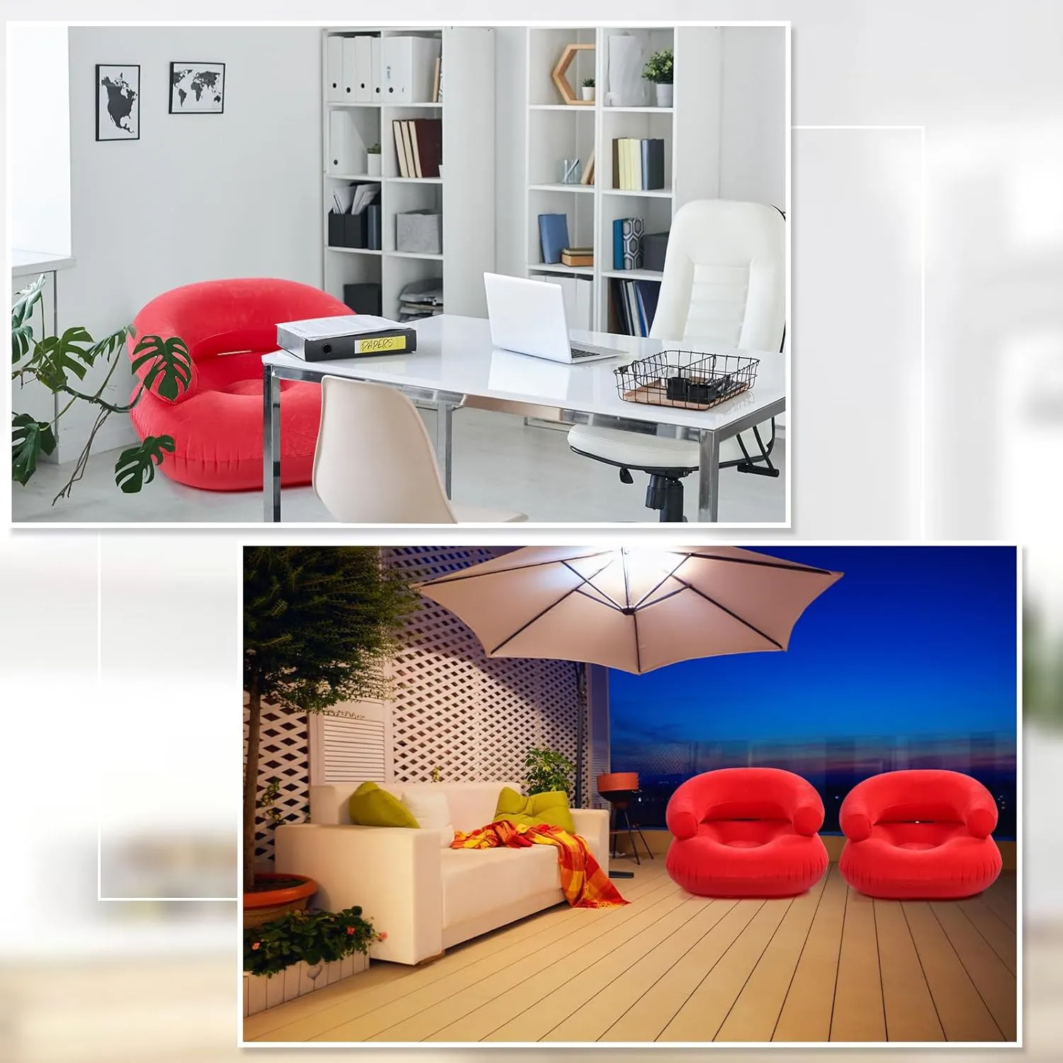 Inflatable Lounge Chair Deck Chair Lazy Sofa, Blow Up, Folding, Portable Couch for Home, Office Balcony, Floor Seating(Red,2 Pcs)